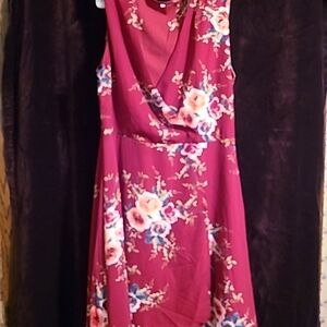 Burgundy floral mullet dress